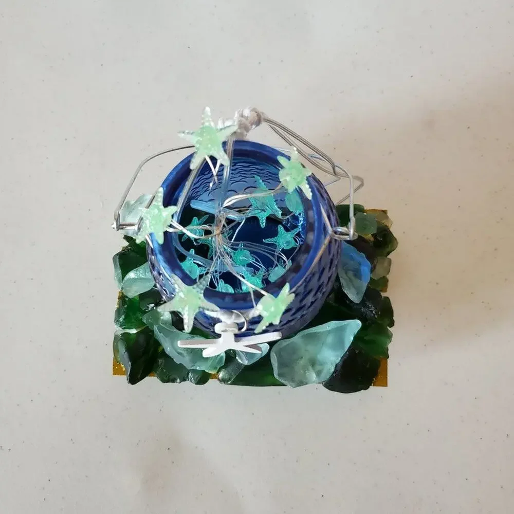 Unbranded Artisan Nautical Starfish Sea Glass Textured Decorative Night Light